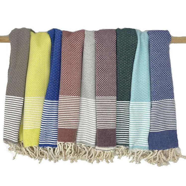 Colorful Cotton Hand Towels with Striped borders and fringed with tassels