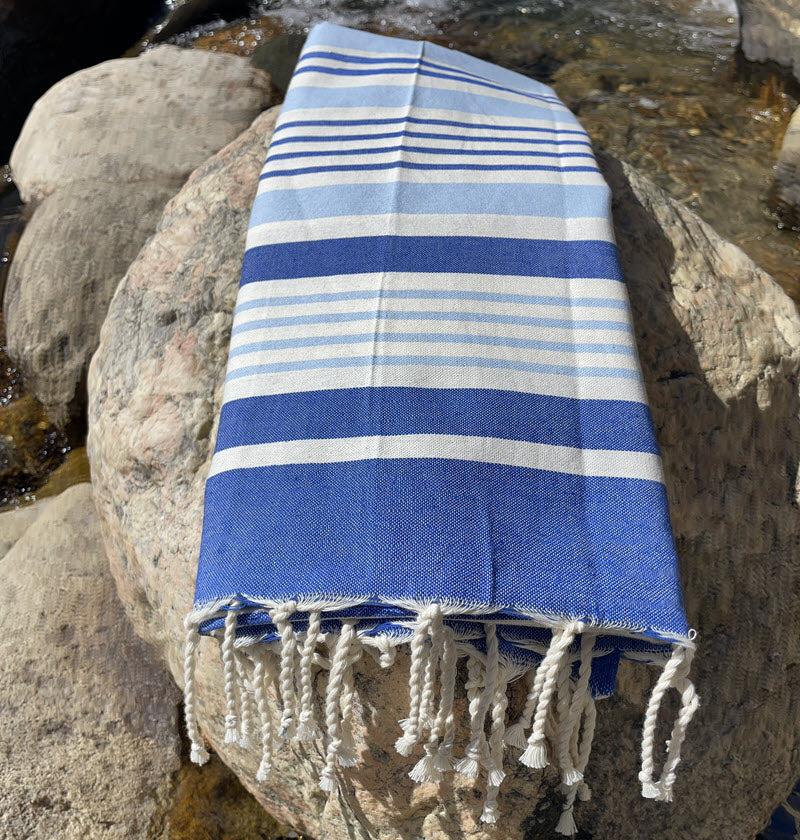COTTON SPA TOWEL | BLUE + SKY BLUE + CREAM | BEJA STYLE