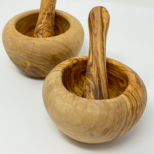 OLIVE WOOD MORTAR + PESTLE - SMOOTH