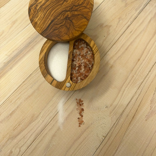 OLIVE WOOD SPICE KEEPER - 2-POCKET MAGNETIC CLASP