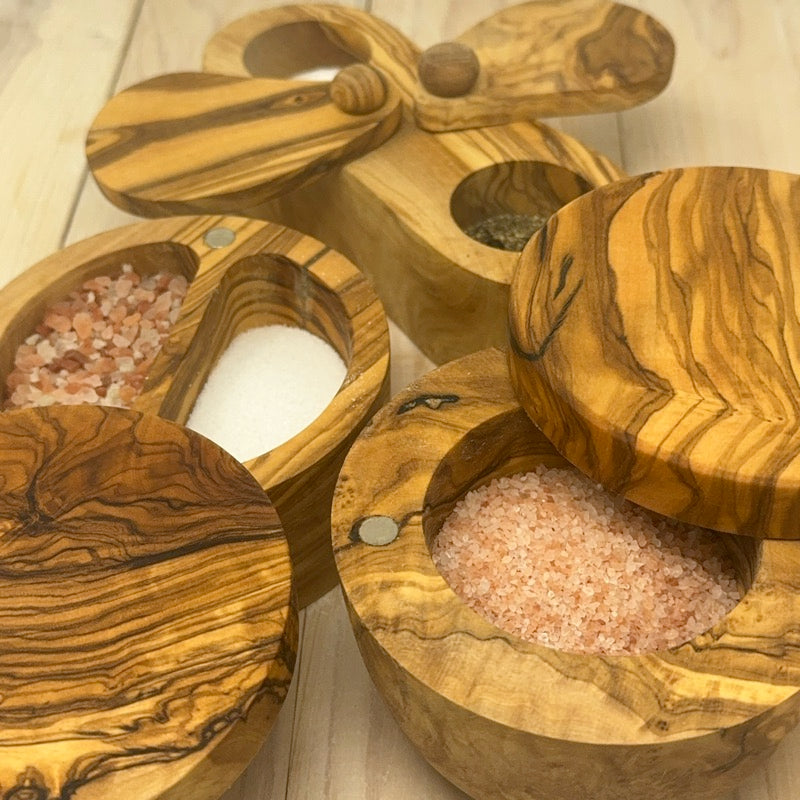 OLIVE WOOD SPICE KEEPER - 2-POCKET