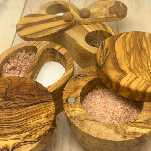 OLIVE WOOD SPICE KEEPER - 2-POCKET
