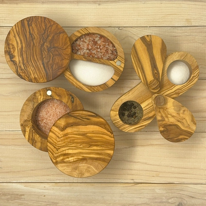 OLIVE WOOD SPICE KEEPER - 2-POCKET MAGNETIC CLASP