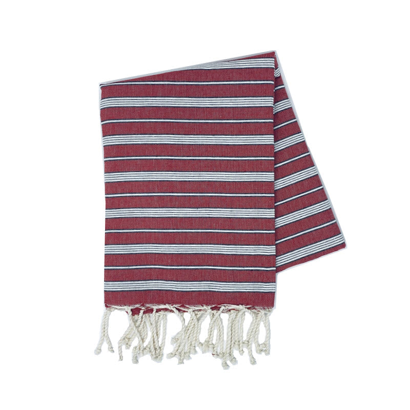 COTTON | SPA TOWEL | THROW | BLANKET | RED + BLACK + WHITE STRIPED | FOUTA TOWEL