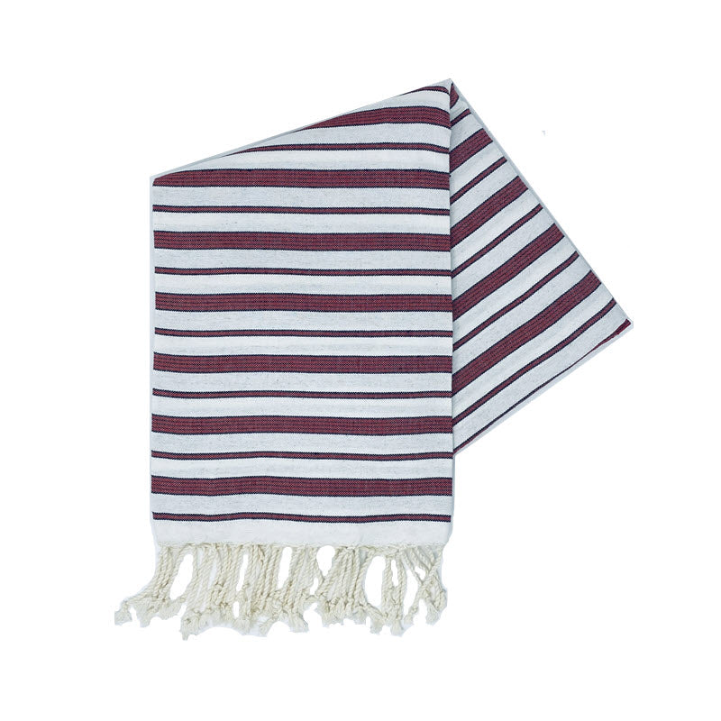 COTTON | SPA TOWEL | THROW | BLANKET | White, Red and Black | Tunisian | Fouta Towel