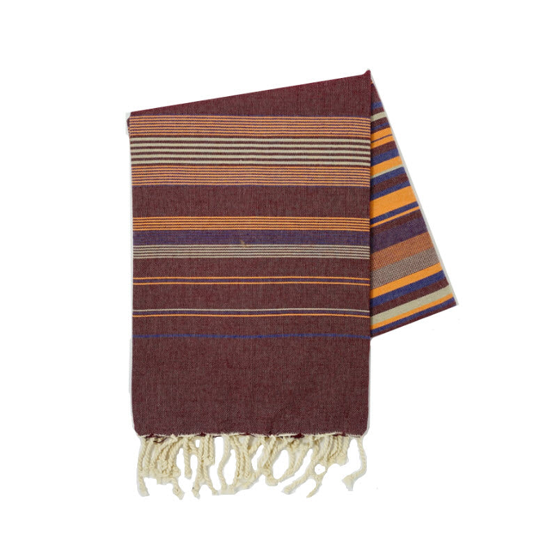 COTTON | SPA TOWEL | THROW | BLANKET | BURGUNDY + ORANGE + INDIGO + KHAKI + CREAM + STRIPED | FOUTA TOWEL | EL JEM