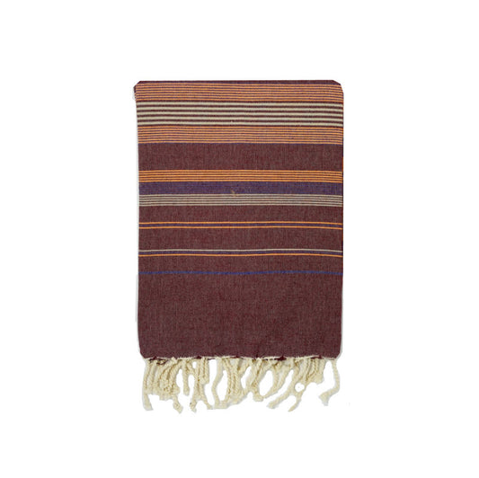 COTTON | SPA TOWEL | THROW | BLANKET | BURGUNDY + ORANGE + INDIGO + KHAKI + CREAM + STRIPED | FOUTA TOWEL