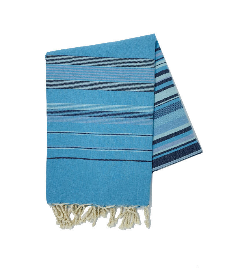 COTTON | SPA TOWEL | THROW | BLANKET | CYAN + GREY + BLUE + BLACK + STRIPED | FOUTA TOWEL