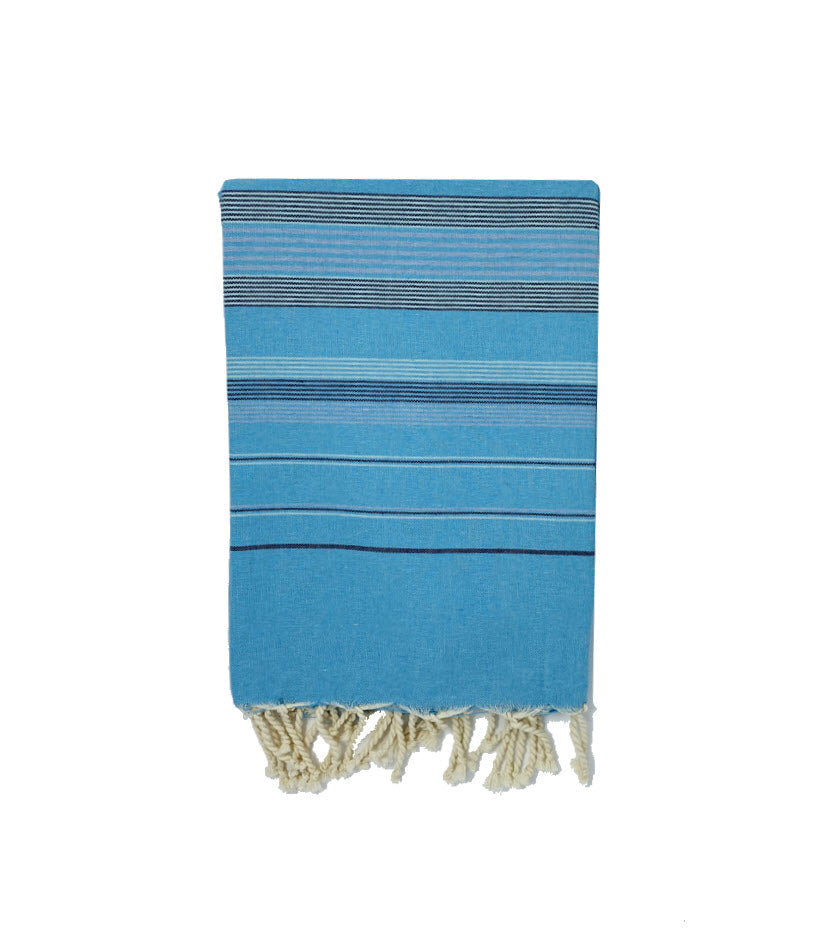 COTTON | SPA TOWEL | THROW | BLANKET | CYAN + GREY + BLUE + BLACK + STRIPED | FOUTA TOWEL | STYLE EL JEM