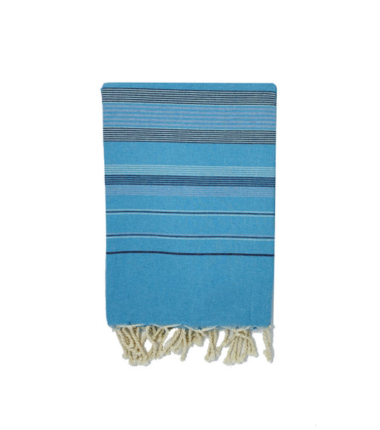 COTTON | SPA TOWEL | THROW | BLANKET | CYAN + GREY + BLUE + BLACK + STRIPED | FOUTA TOWEL | STYLE EL JEM
