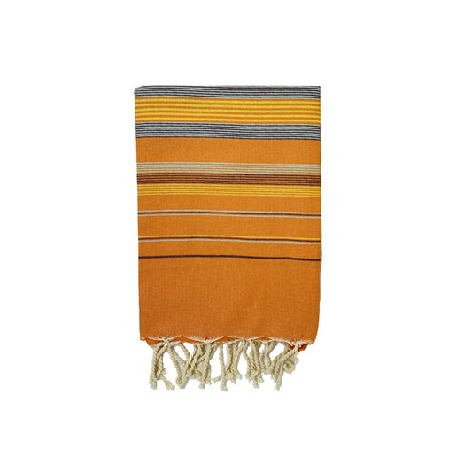 COTTON | SPA TOWEL | THROW | BLANKET | ORANGE + YELLOW + GREY + BURGUNDY STRIPED | FOUTA TOWEL | STYLE EL JEM