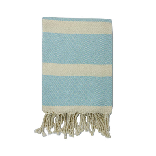 COTTON | SPA TOWEL | THROW | BLANKET | AQUA + CREAM STRIPE | FOUTA TOWEL | STYLE TOZEUR