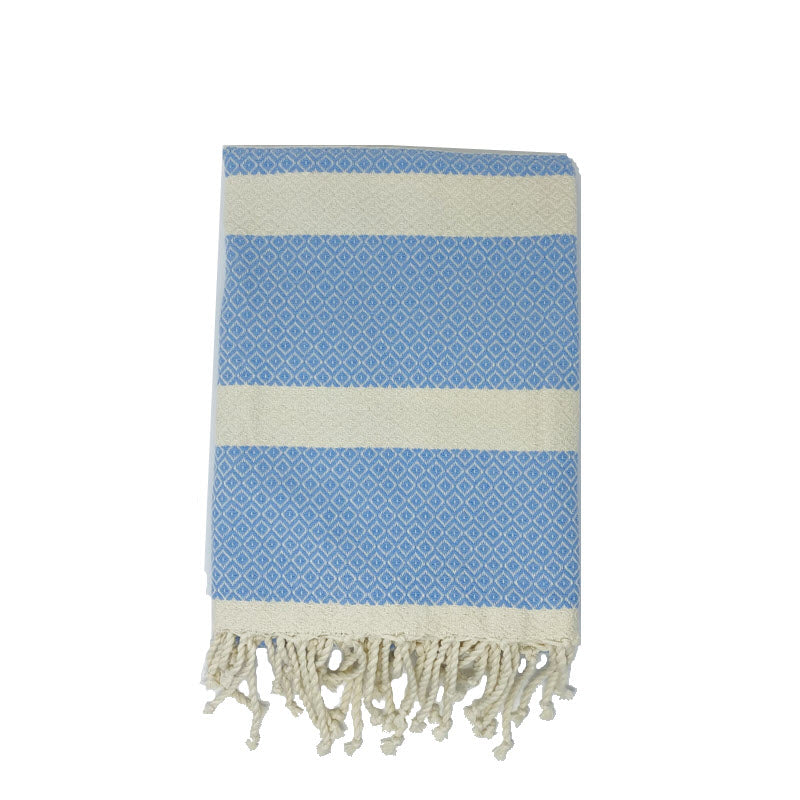 COTTON | SPA TOWEL | THROW | BLANKET | SKY BLUE + CREAM STRIPE | FOUTA TOWEL | STYLE TOUZEUR