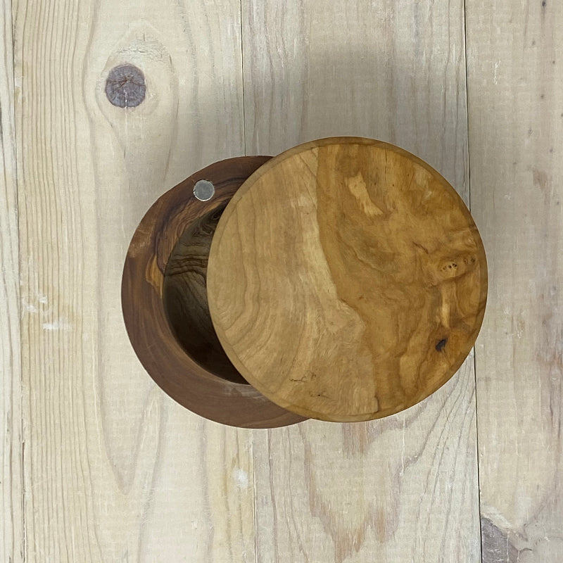 Olive Wood Salt Mine with Swivel top and magnet latch