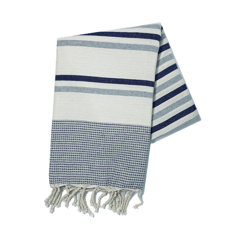COTTON | SPA TOWEL | THROW | BLANKET | NAVY BLACK + GREY + CREAM CANDY STRIPE | FOUTA TOWEL | STYLE ZARZIS