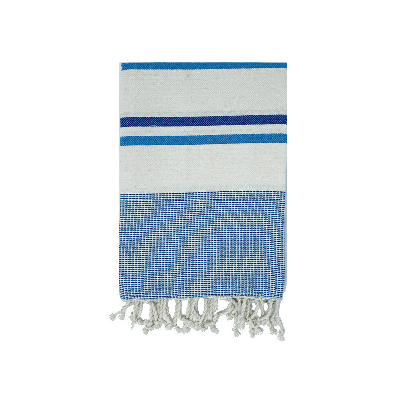COTTON | SPA TOWEL | THROW | BLANKET | CYAN + NAVY + CREAM CANDY STRIPE | FOUTA TOWEL | STYLE ZARZIS