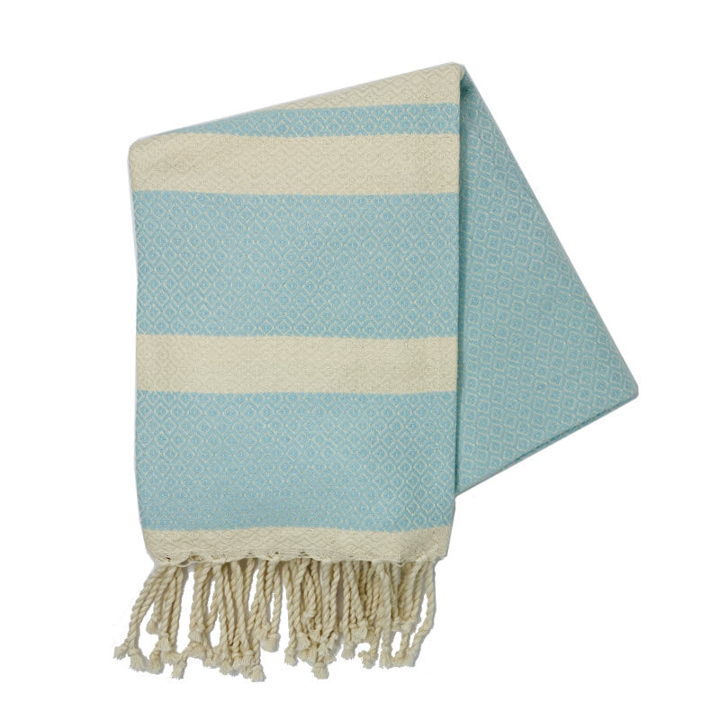 COTTON | SPA TOWEL | THROW | BLANKET | AQUA + CREAM STRIPE | FOUTA TOWEL | STYLE TOZEUR