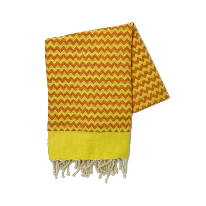 COTTON | SPA TOWEL | THROW | BLANKET | ORANGE + YELLOW ZIG ZAG STRIPE | FOUTA TOWEL | STYLE ZAGOUAN