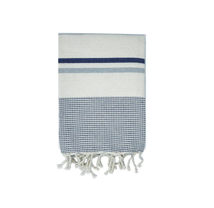 COTTON | SPA TOWEL | THROW | BLANKET | NAVY BLACK + GREY + CREAM CANDY STRIPE | FOUTA TOWEL | STYLE ZARZIS