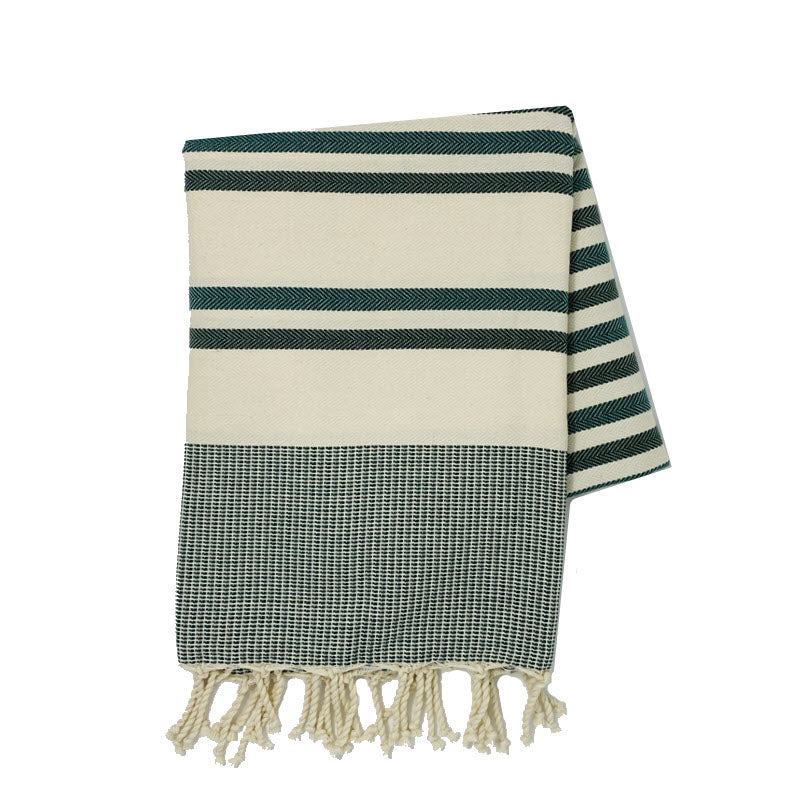 COTTON | SPA TOWEL | THROW | BLANKET | FOREST + GREEN + CREAM CANDY STRIPE | FOUTA TOWEL | STYLE ZARZIS