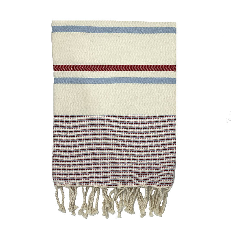 COTTON | SPA TOWEL | THROW | BLANKET | RED + SKY BLUE + CREAM CANDY STRIPE | FOUTA TOWEL | STYLE ZARZIS