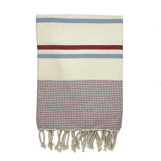COTTON | SPA TOWEL | THROW | BLANKET | RED + SKY BLUE + CREAM CANDY STRIPE | FOUTA TOWEL | STYLE ZARZIS