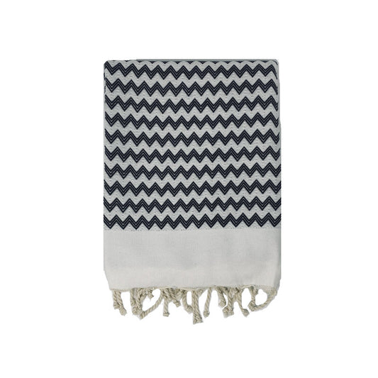 COTTON | SPA TOWEL | THROW | BLANKET | BLACK + CREAM ZIG ZAG STRIPE | FOUTA TOWEL | STYLE ZAGOUAN