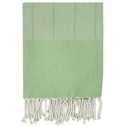 Citrus Coast Lime fouta towel – lightweight cotton Turkish-style towel with herringbone weave and hand-finished tassels