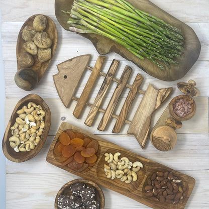OLIVE WOOD SERVING DISH - 3-POCKET