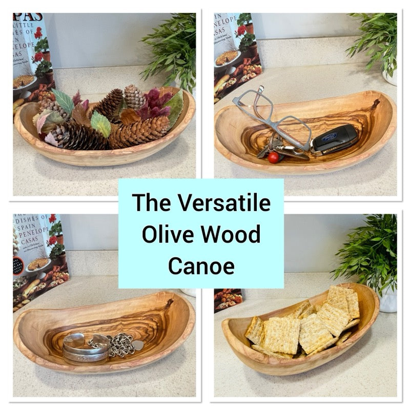 OLIVE WOOD SERVING CANOE - RUSTIC LARGE