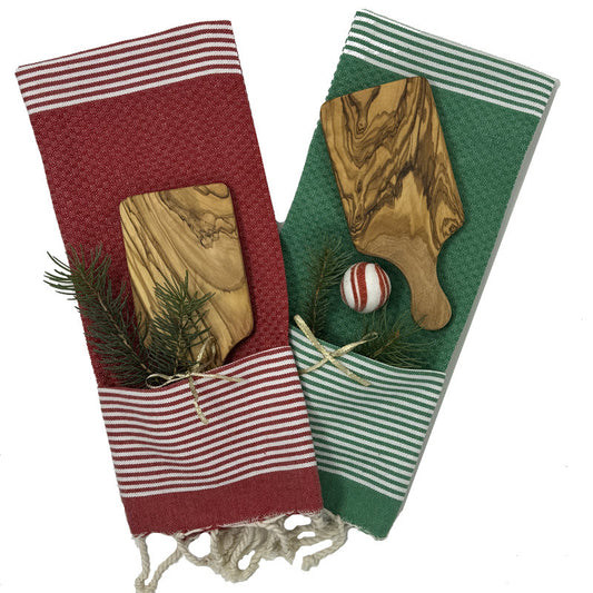 🎁 Wrapped and Ready Hand Towel and Olive Wood Butter Board Duo - Festive Elegance for $20