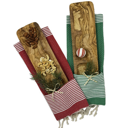 🎁 Wrapped and Ready Hand Towel and Olive Wood 3-Pocket Tray - Festive Elegance Redefined for $30