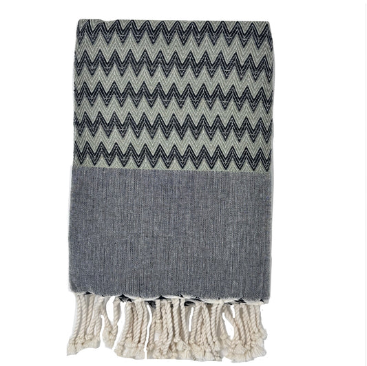 COTTON SPA TOWEL | GREY GREEN + BLACK | ZAGOUAN STYLE