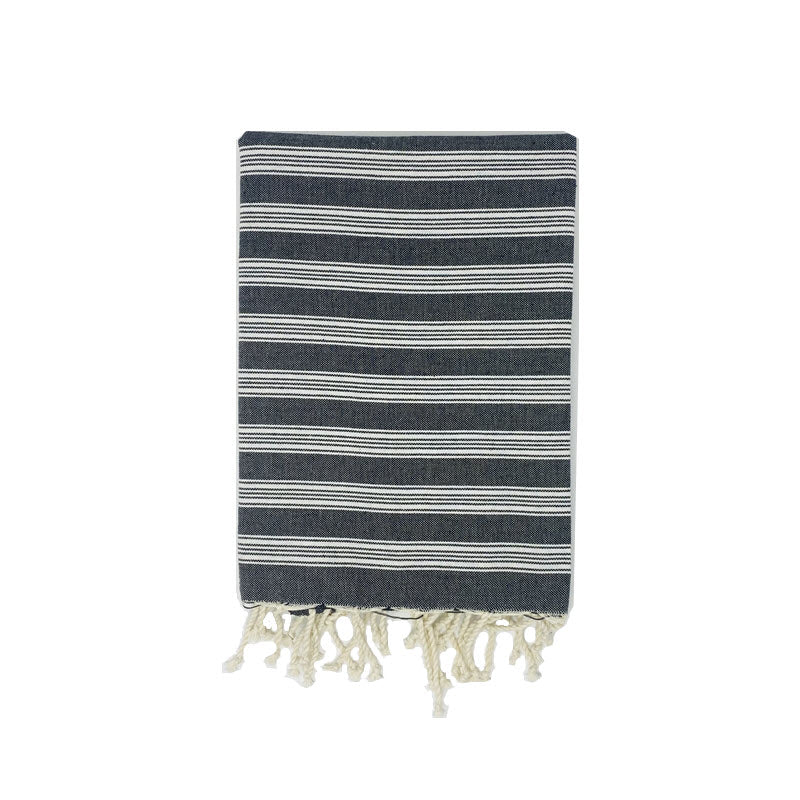 COTTON | SPA TOWEL | THROW | BLANKET | BLACK + WHITE STRIPED | FOUTA TOWEL