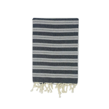 COTTON | SPA TOWEL | THROW | BLANKET | BLACK + WHITE STRIPED | FOUTA TOWEL