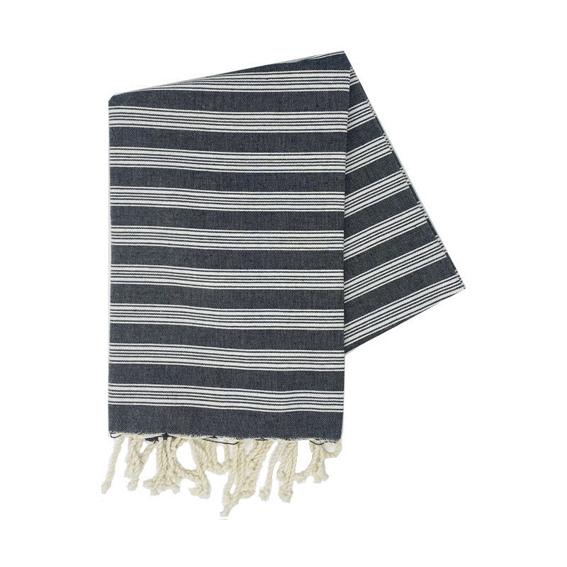 COTTON | SPA TOWEL | THROW | BLANKET | BLACK + WHITE STRIPED | FOUTA TOWEL