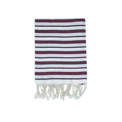 COTTON | SPA TOWEL | THROW | BLANKET | WHITE + RED + BLACK | Tunisian | Fouta Towel