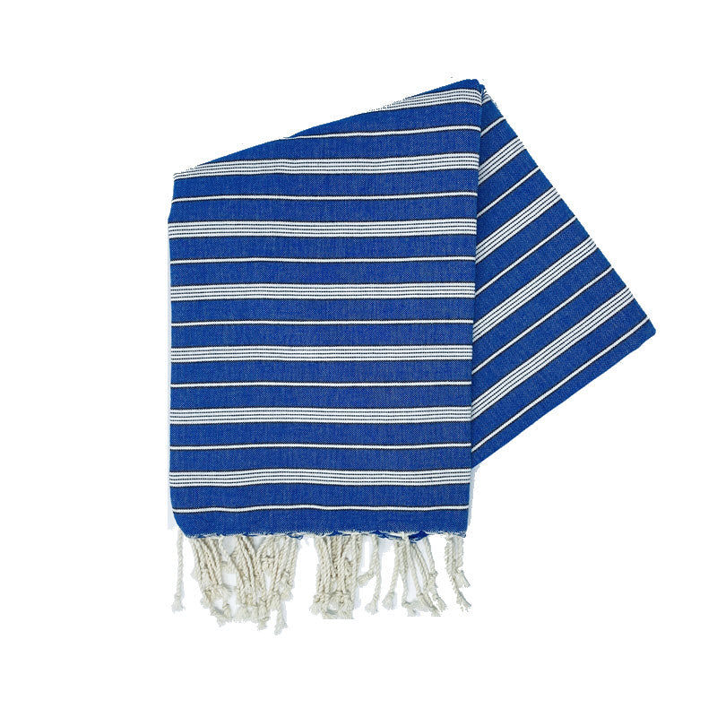 COTTON SPA TOWEL BLUE, BLACK AND CREAM STRIPE | FOUTA TOWEL