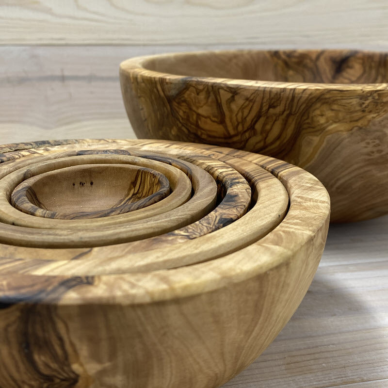 OLIVE WOOD NESTED BOWL SET - 6 PIECES