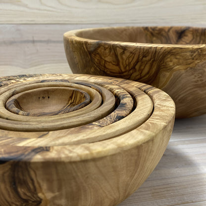 OLIVE WOOD NESTED BOWL SET - 6 PIECES