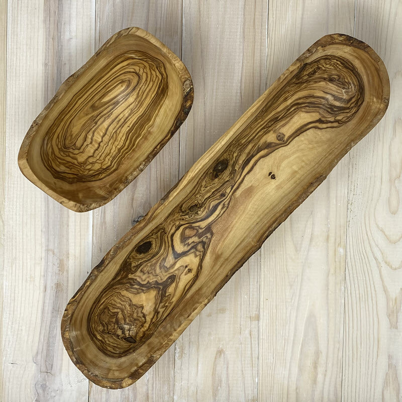 Olive Wood Canoe Bowls Rustic edge - Large and Small