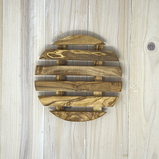 OLIVE WOOD ROUND HOT PLATE TRIVET 7"