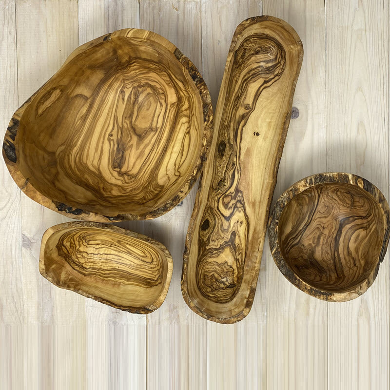 Rustic Olive wood bowls and canoes