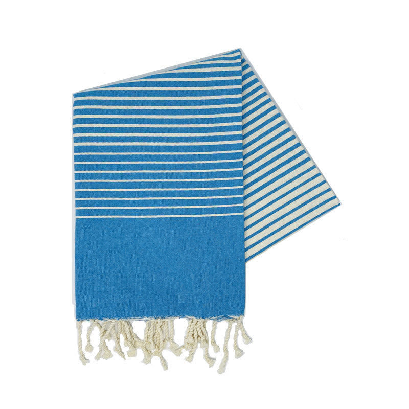 COTTON | SPA TOWEL | THROW | BLANKET | CYAN + CREAM GRADIATED STRIPE | FOUTA TOWEL | STYLE SOUSSE CYAN + CREAM