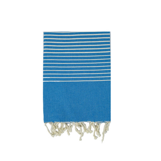 COTTON | SPA TOWEL | THROW | BLANKET | CYAN + CREAM GRADIATED STRIPE | FOUTA TOWEL | STYLE SOUSSE CYAN + CREAM