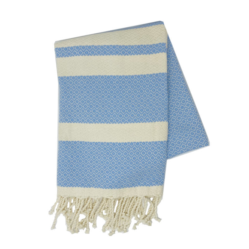 COTTON | SPA TOWEL | THROW | BLANKET | SKY BLUE + CREAM STRIPE | FOUTA TOWEL | STYLE TOUZEUR