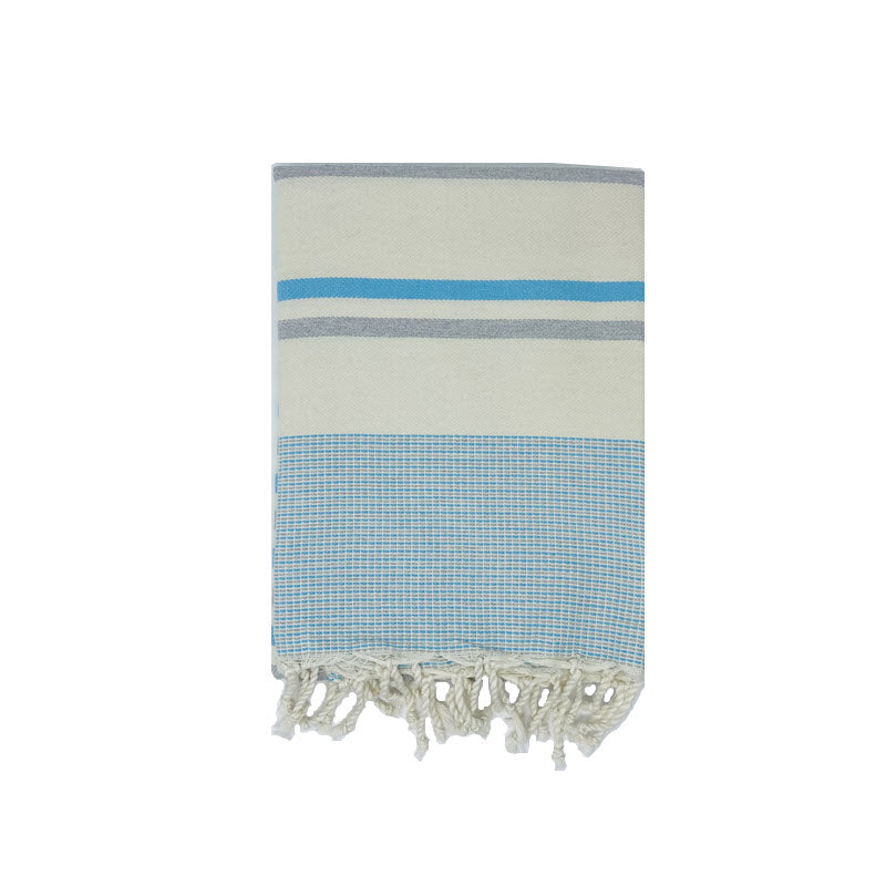 COTTON | SPA TOWEL | THROW | BLANKET | CYAN + GREY + CREAM CANDY STRIPE | FOUTA TOWEL | STYLE ZARZIS
