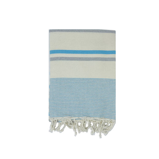COTTON | SPA TOWEL | THROW | BLANKET | CYAN + GREY + CREAM CANDY STRIPE | FOUTA TOWEL | STYLE ZARZIS