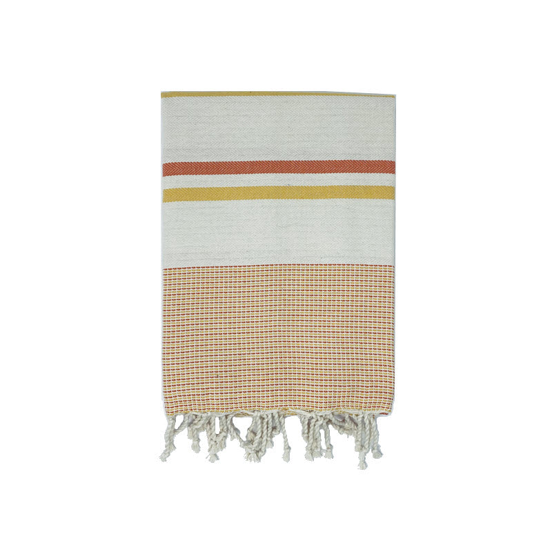 COTTON | SPA TOWEL | THROW | BLANKET | ORANGE + YELLOW + CREAM CANDY STRIPE | FOUTA TOWEL | STYLE ZARZIS
