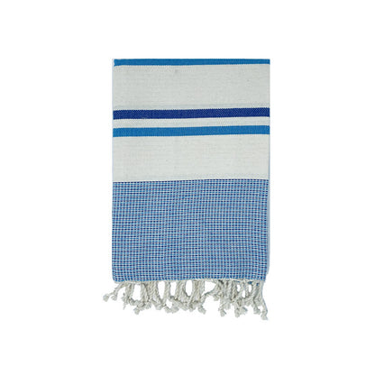 COTTON | SPA TOWEL | THROW | BLANKET | CYAN + NAVY + CREAM CANDY STRIPE | FOUTA TOWEL | STYLE ZARZIS